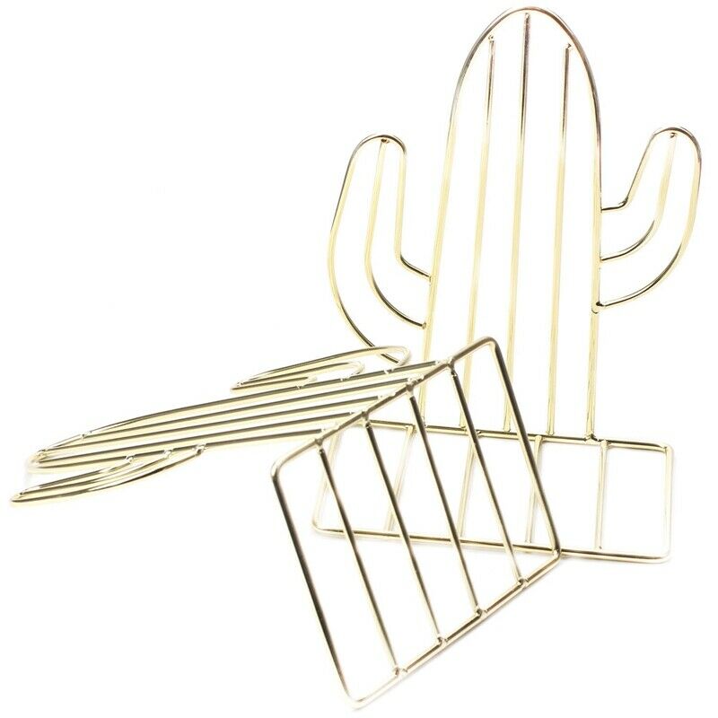 2PCS/Pair Creative Cactus Shaped Metal Bookends Book Support Stand Desk OrganiG3