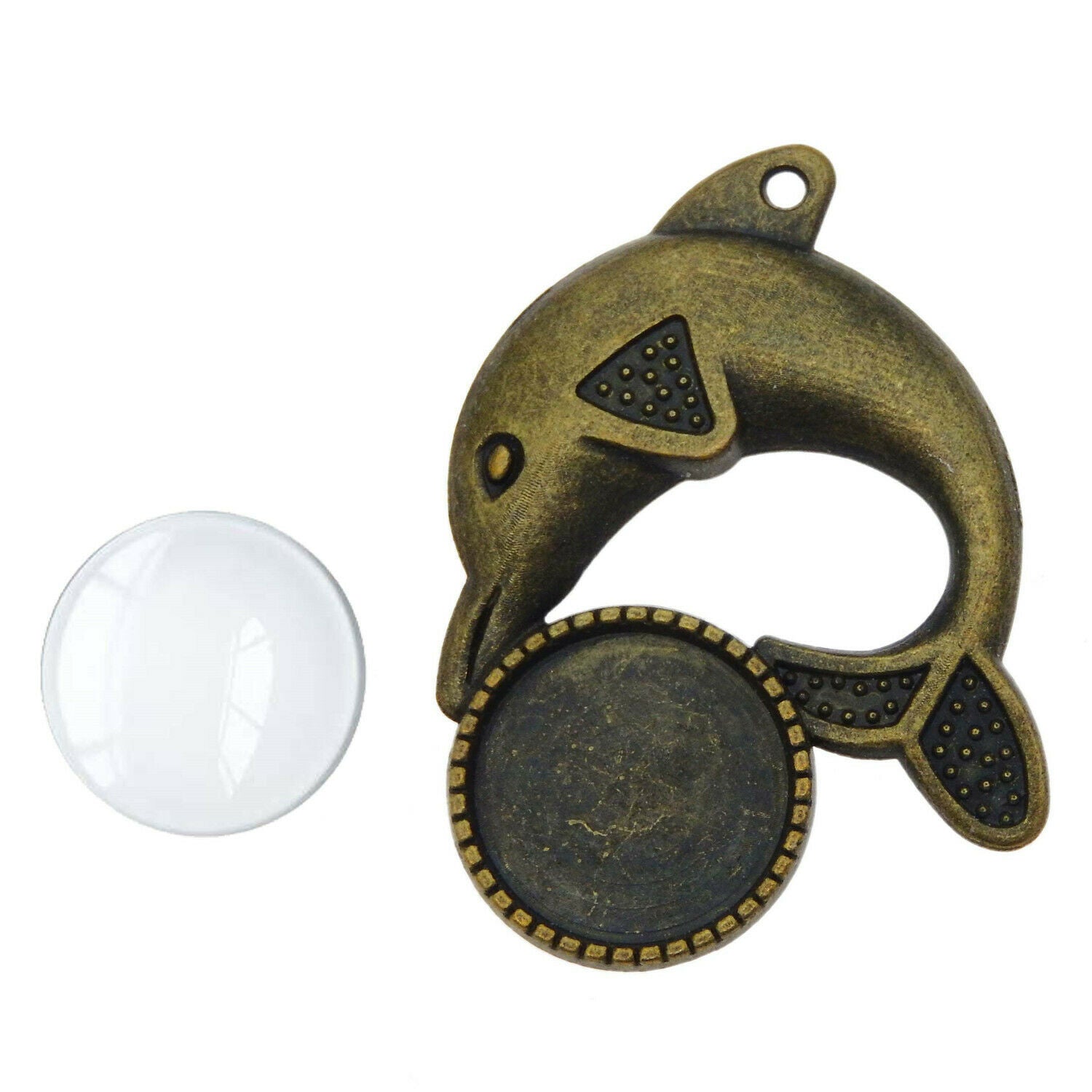 5 Sets/lot Bronze Alloy Dolphin Bezel Tray Glass Cabs Pendant Charms Jewelry DIY