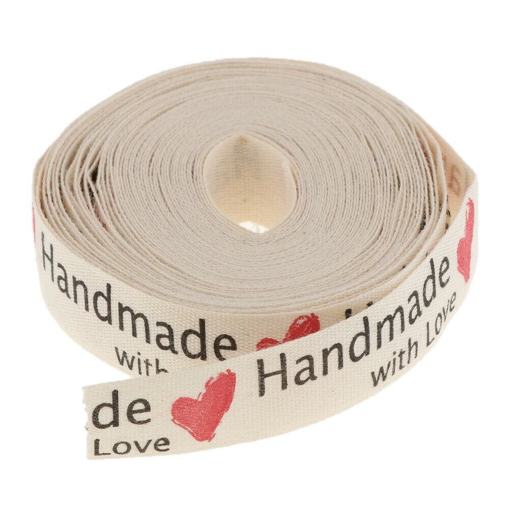 5 Yards Hand Made With Love Cotton Ribbon Tape Gift Package DIY Craft 15mm