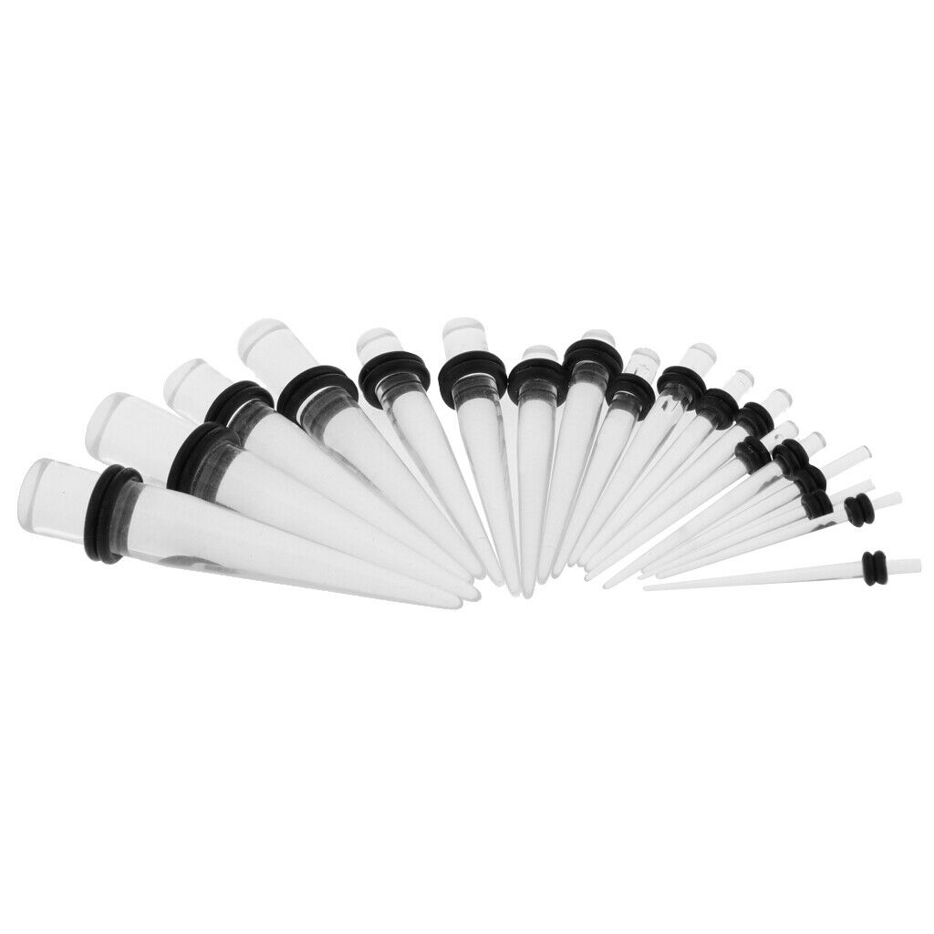 36pcs Ear Gauges Stretching Kit Acrylic Plug 14G-00G Expander Transparent