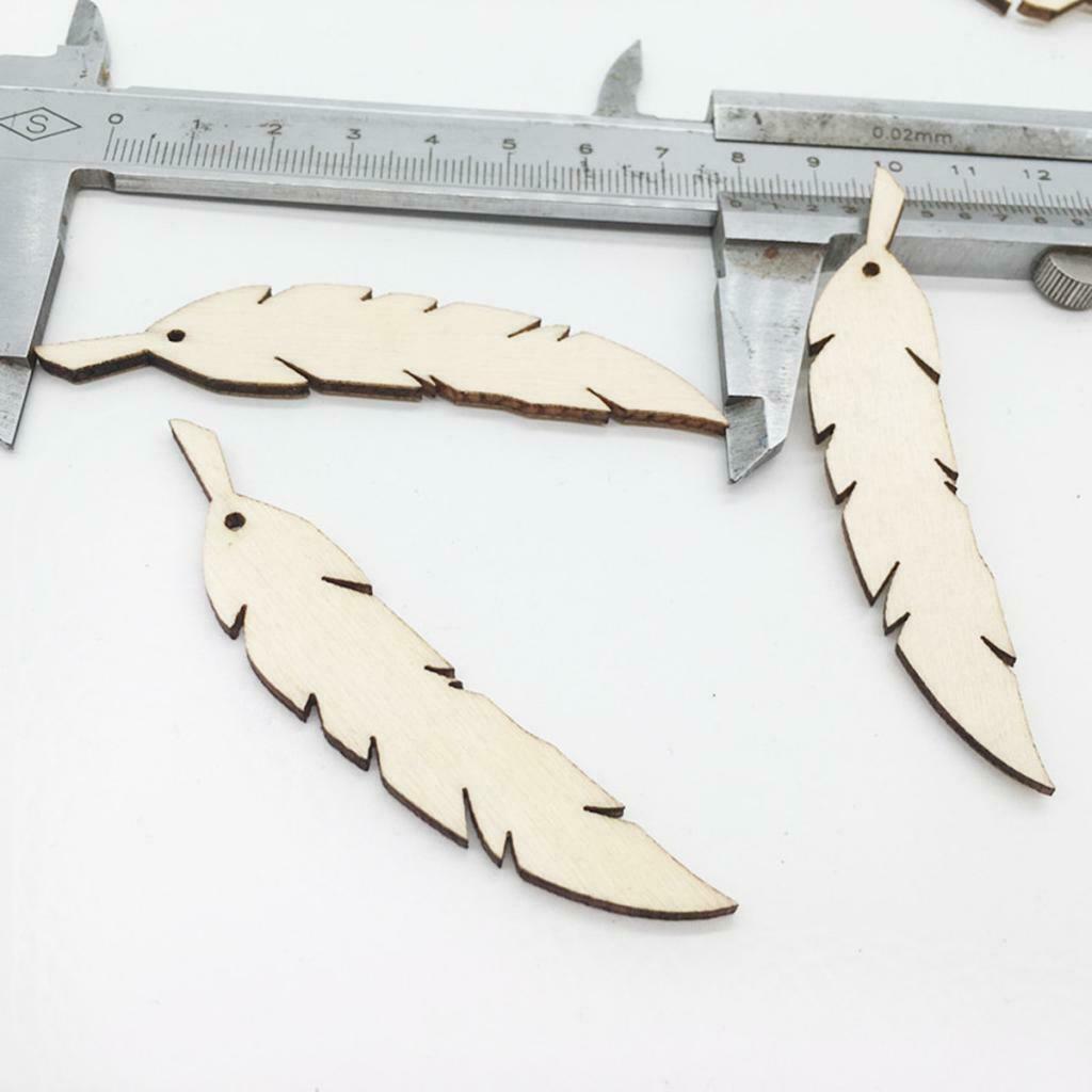 50pcs Unfinished Wood Feather Shape Wooden Pieces Scrapbook Embellishment