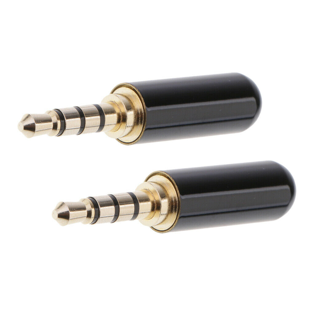 2x 1/8" 4 Pole Earphone Soldering Jack Male Headphone Plug Audio Adapter Black