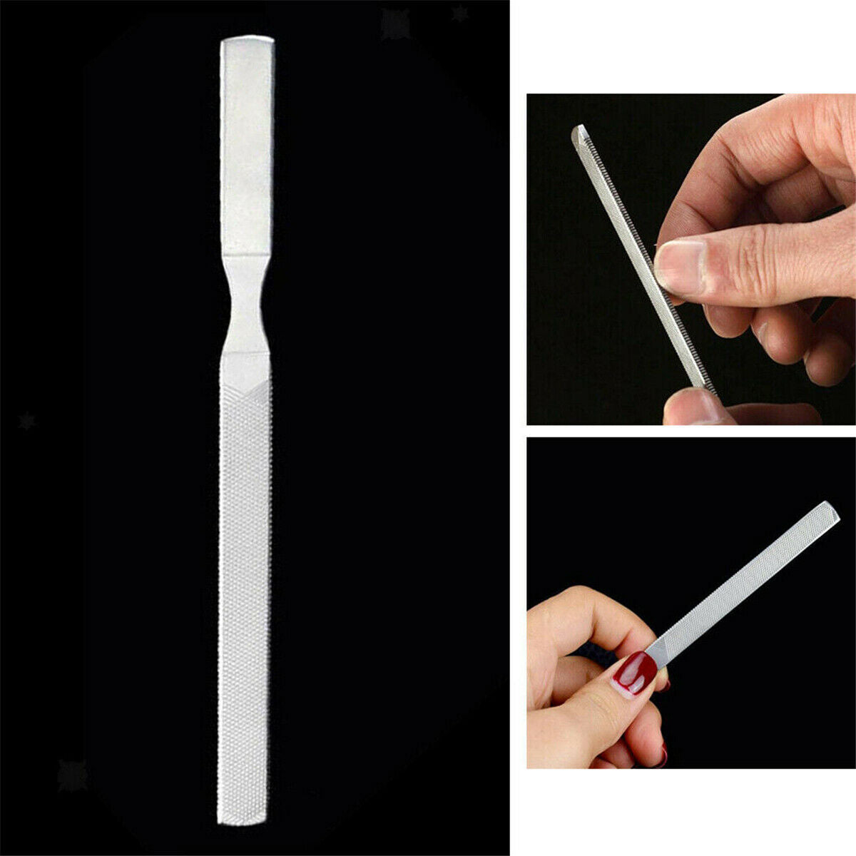 2PCS Stainless Steel Sliver Metal Nail File Double Sided Pedicure Manicure Tool