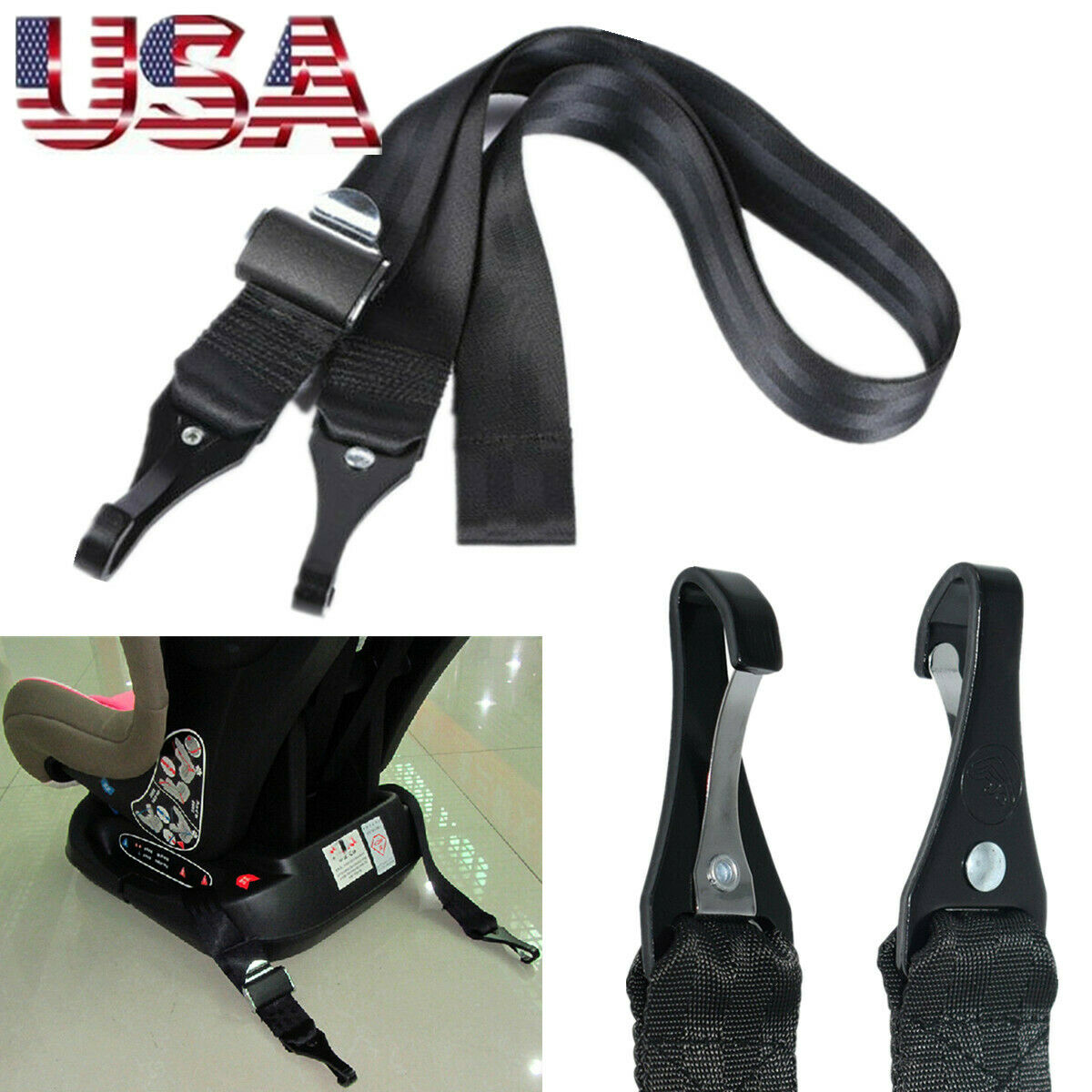 High strength Polyester+Steel Double-Hooks ISOFIX Latch Connector Fixing Strap
