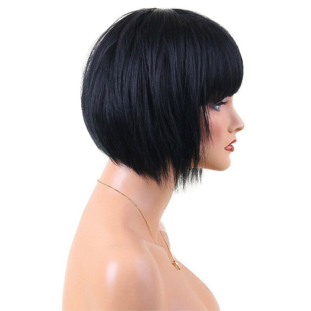 Fashion Women Bob 100% Human Hair Wigs +   - Straight Black HEAT RESISTANT