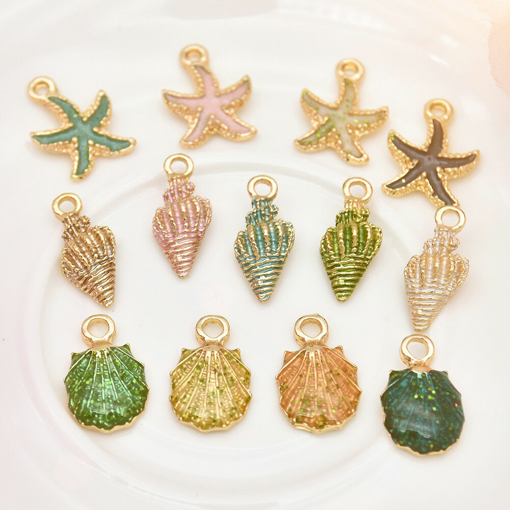 13Pcs Enamel Conch Sea Shell Pendant DIY Charms Jewelry Making Handmade Findings