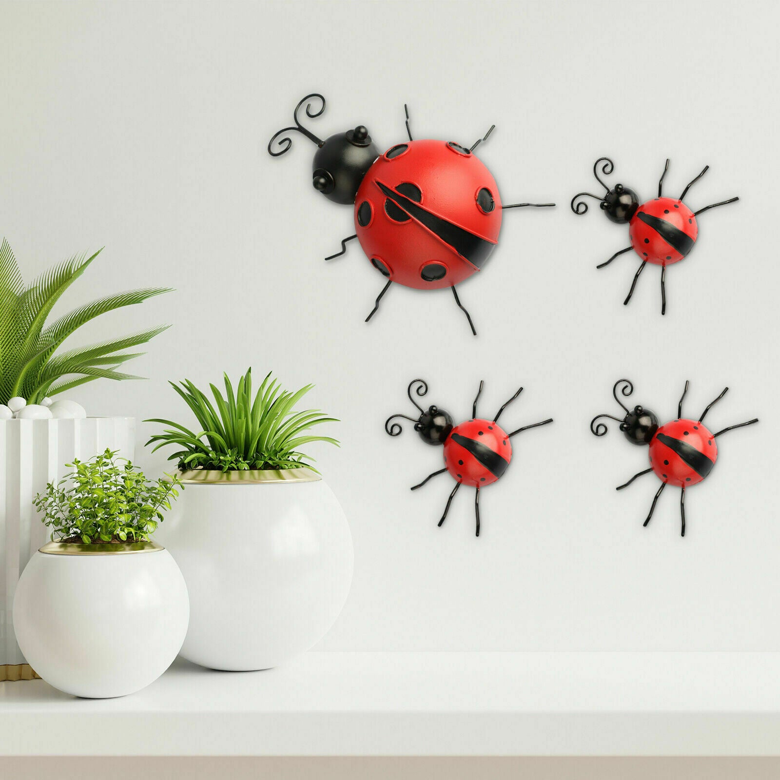 Set of 4 Metal Bugs Ladybugs Wall Ground Fence Garden Outdoor Art Decor ladybug