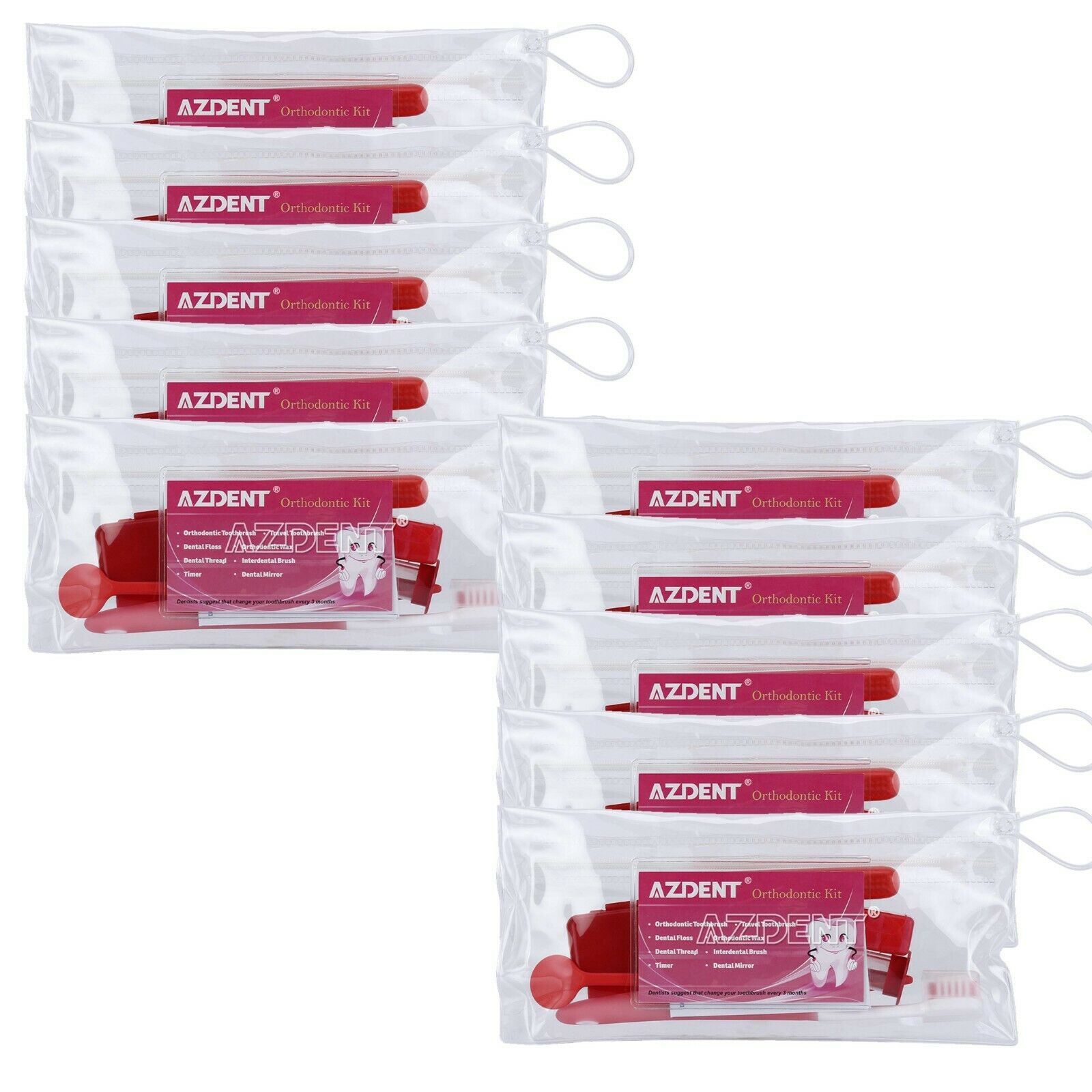 5 Packs Dental Teeth Oral Cleaning Care Orthodontic Brush Floss Thread Red