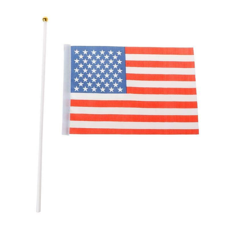 5 Pcs Mini American US USA National Flags Hand Waving Small Banner Poles