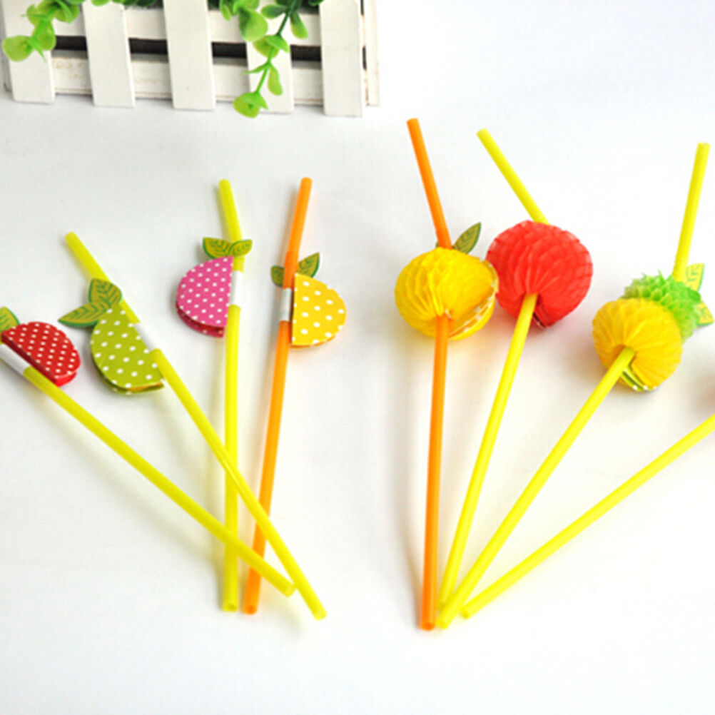 50 Paper Umbrella Plastic Drinking Straw Beach Party Fruit Straw Supply K.l8