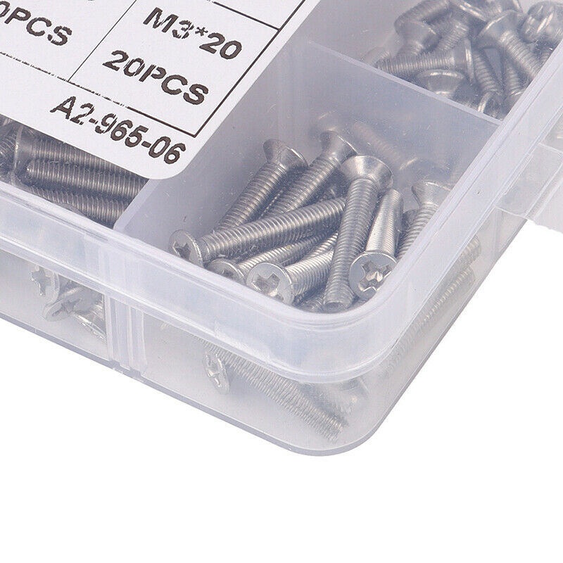 200pcs M3 stainless steel 304 cross countersunk flat head machine screw set U Pb