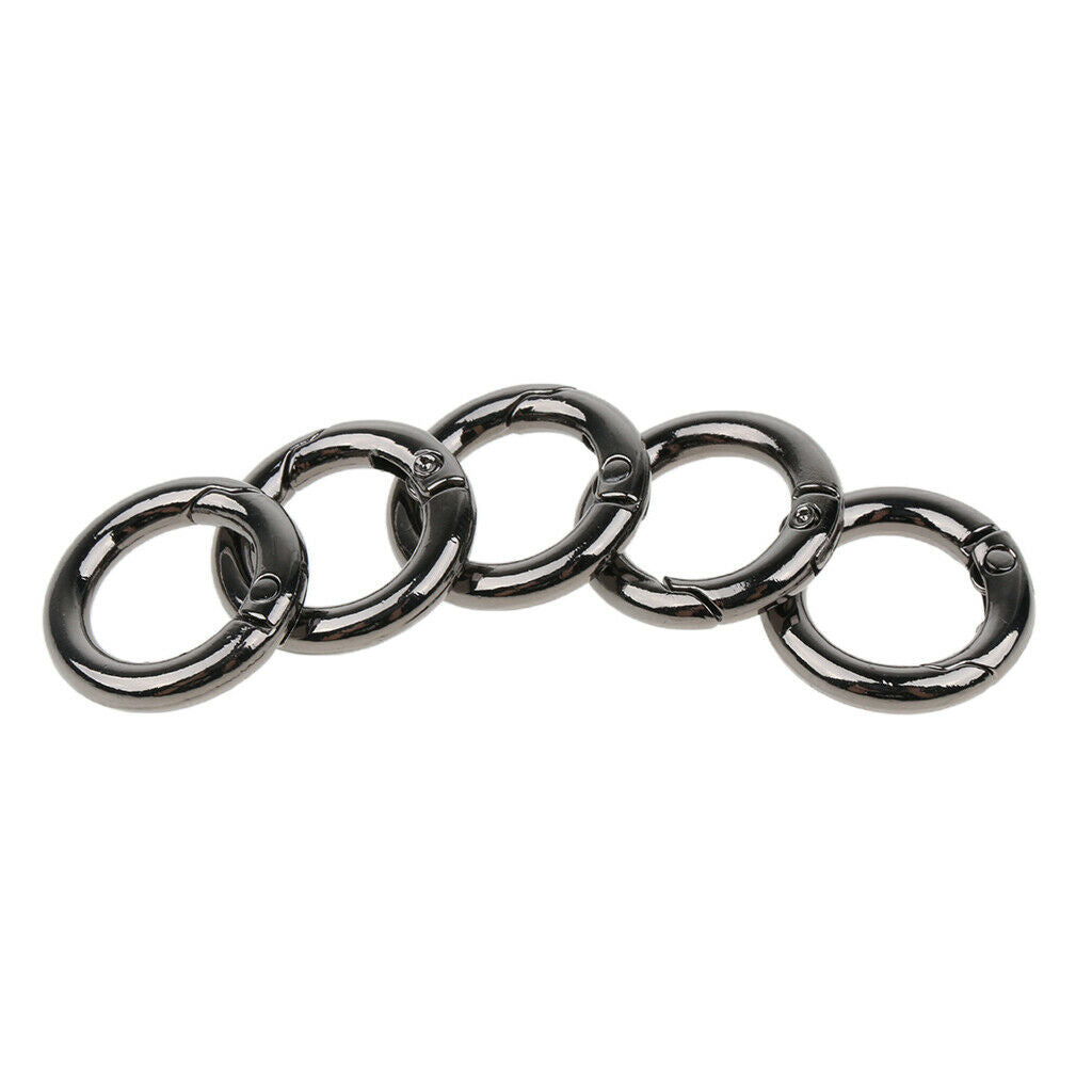 5x Round Push Gate Snap Open Hook Spring Ring Carabiner Keychain Black 16mm