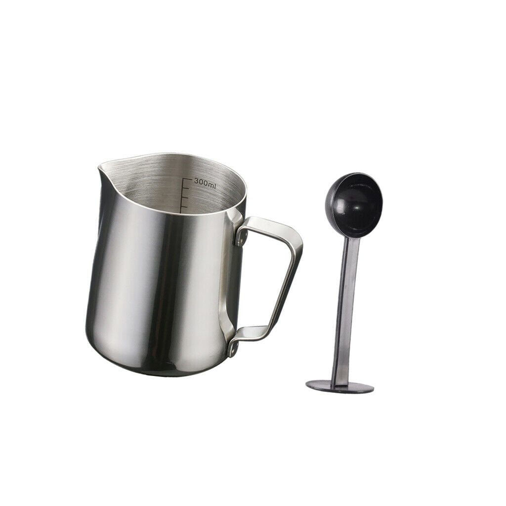 350ml Stainless Steel Coffee Frothing Milk Tea Latte Scale Jug with Scoop