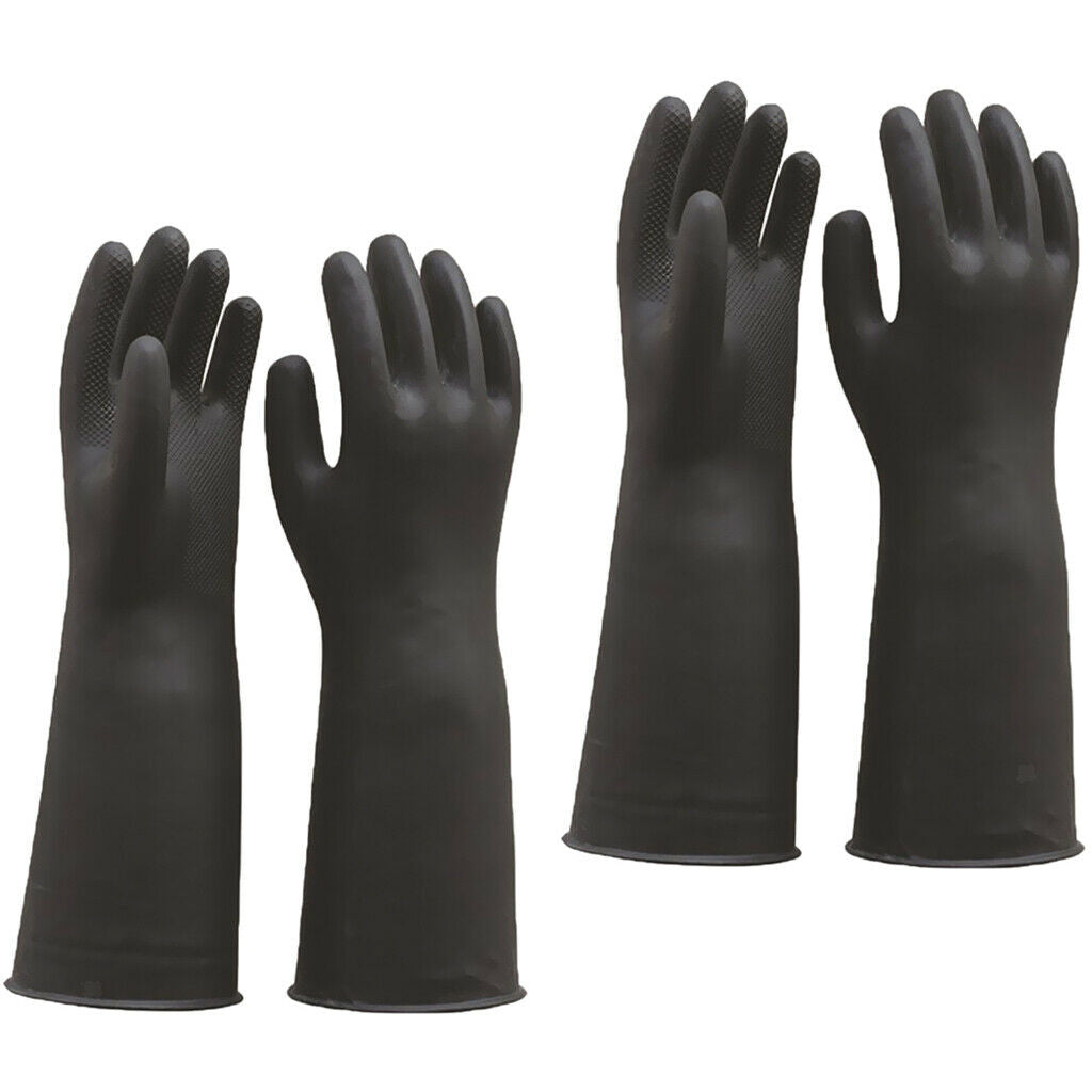2 Pairs Heavy Duty Industrial Latex Rubber Gloves  Resistant Black 60cm