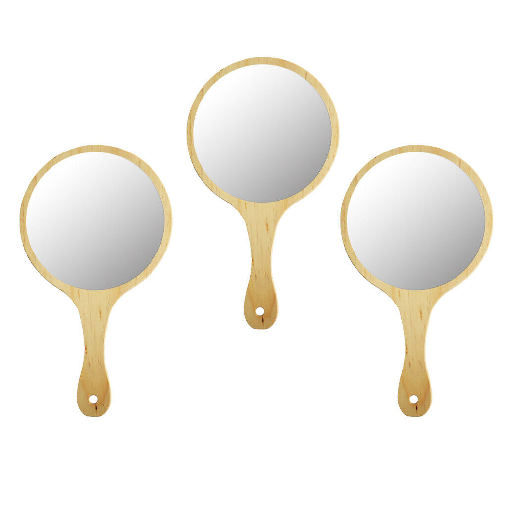 3Pcs Durable Wooden Hand Held Mirrors For Women Makeup Tattoo Beauty Shaving