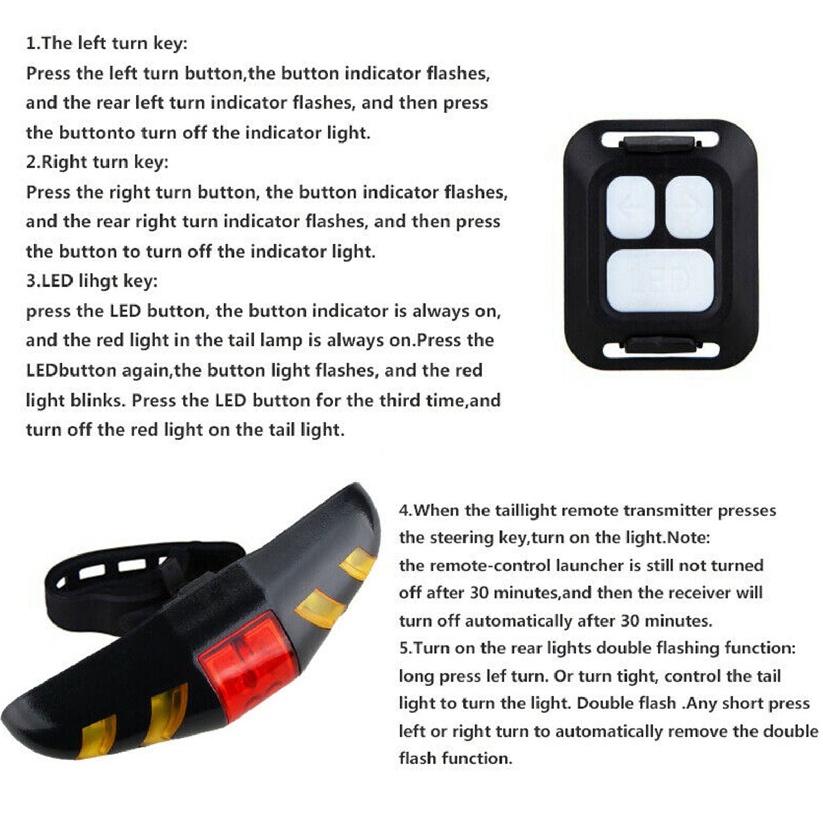 Bike Tail Light Bicycle Cycling Turn Signal Wireless Remote Control Rear Lamp