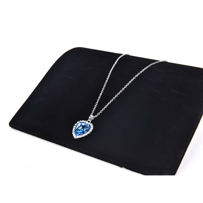 Ocean Heart Pendant Necklace Women Crystal Rhinestone Jewelry Accessori.l8