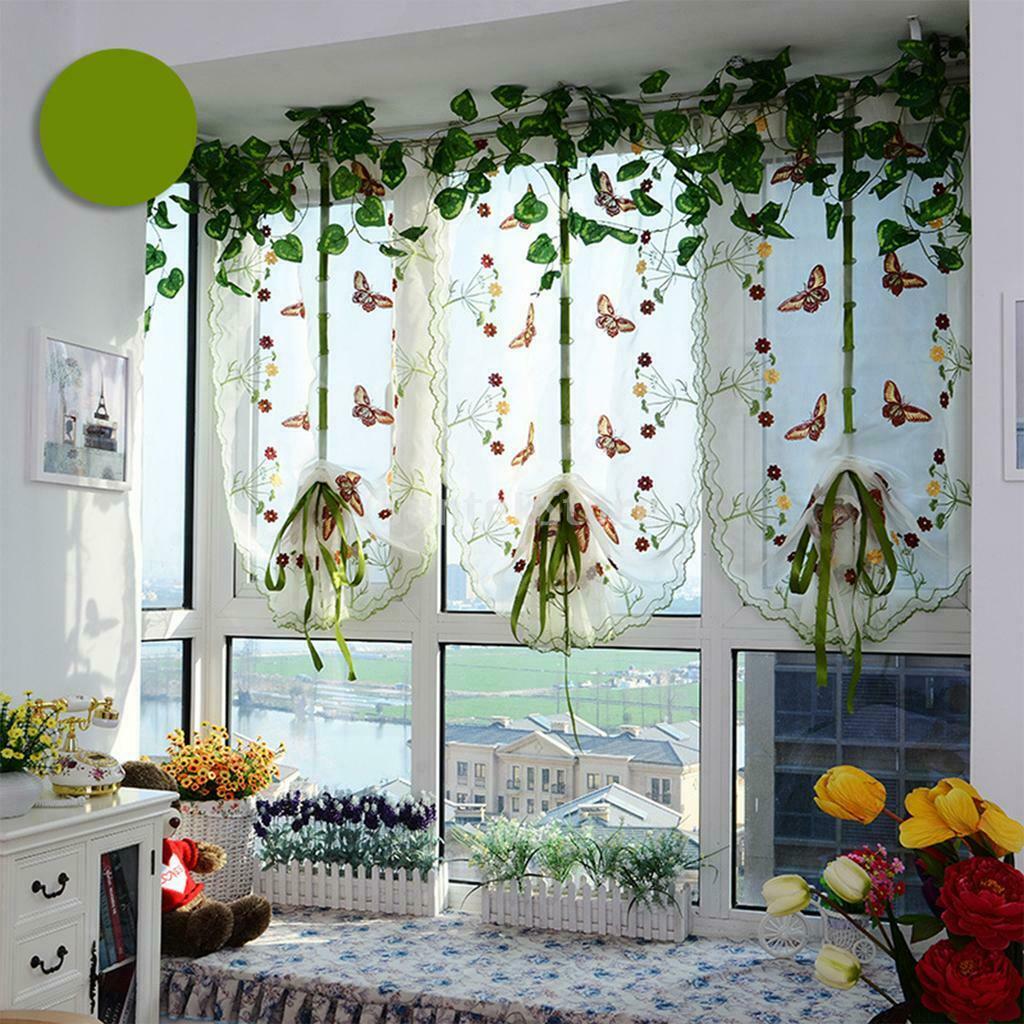 Set of 2 Butterfly Embroidered Roman Curtain Balloon Curtains Sheer Window