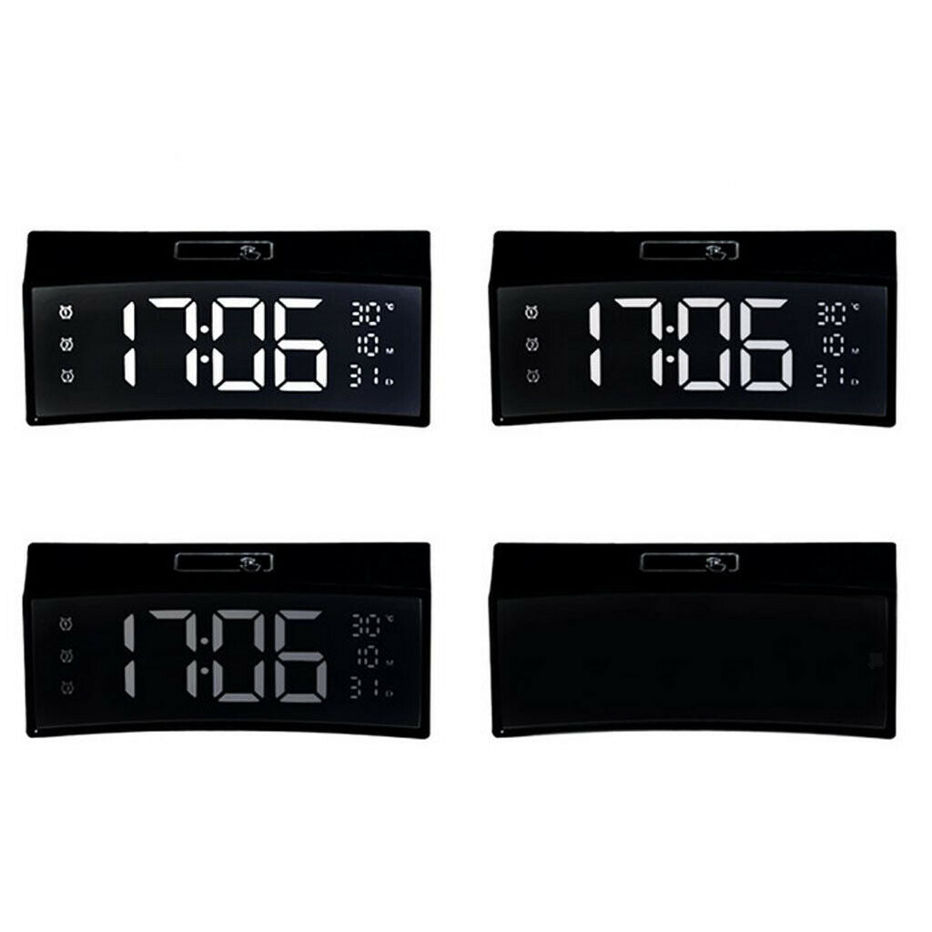 Multifunctional Arc-shaped LED Screen Electronic Digital Alarm Clock Black