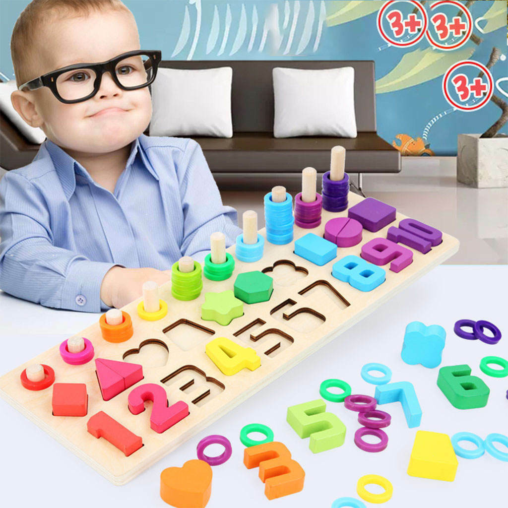 Wooden Math Matching Game Shape Sorting Toys Number Puzzles Children Gifts