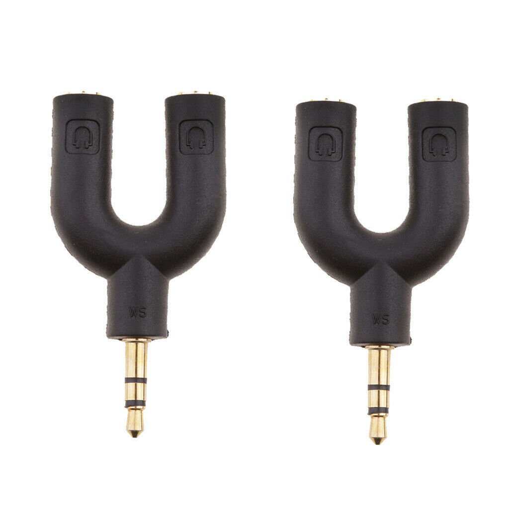 2Packs 3.5mm Double Jack Y Audio Splitter Headphone Adapters for Phone Mp3 Black