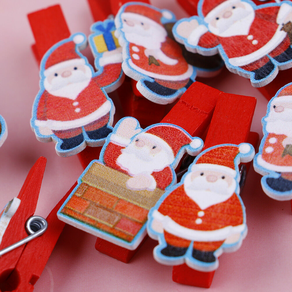 10 Pcs/lot Mini Wooden Paper Clips Photo Pegs Santa Claus Wood Paper Clip^lk XC