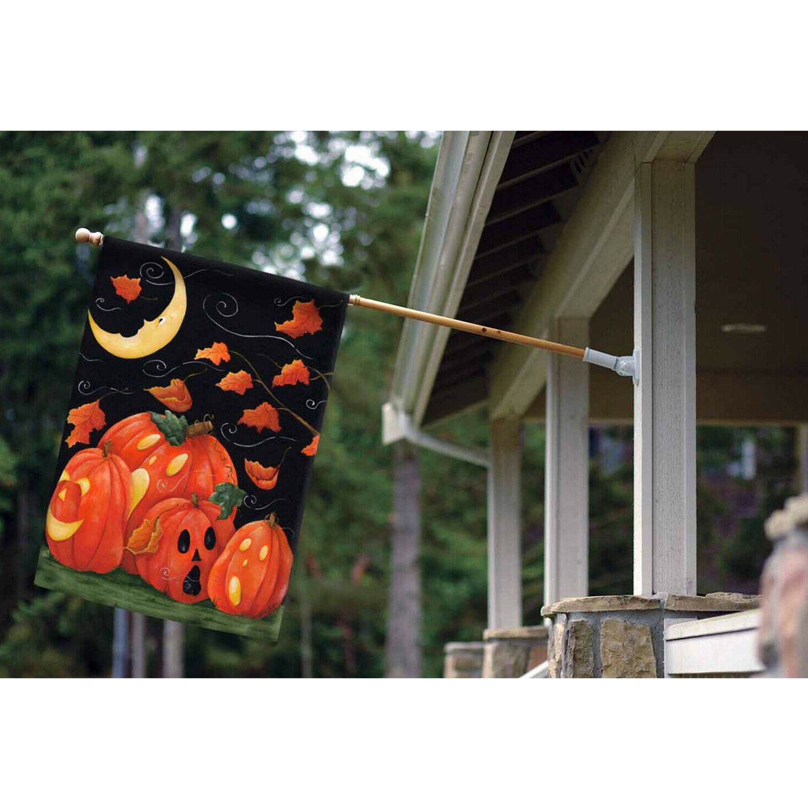 Scary Night 28 x 40 Windy Halloween Moon Fall Autumn Leaves House Flag