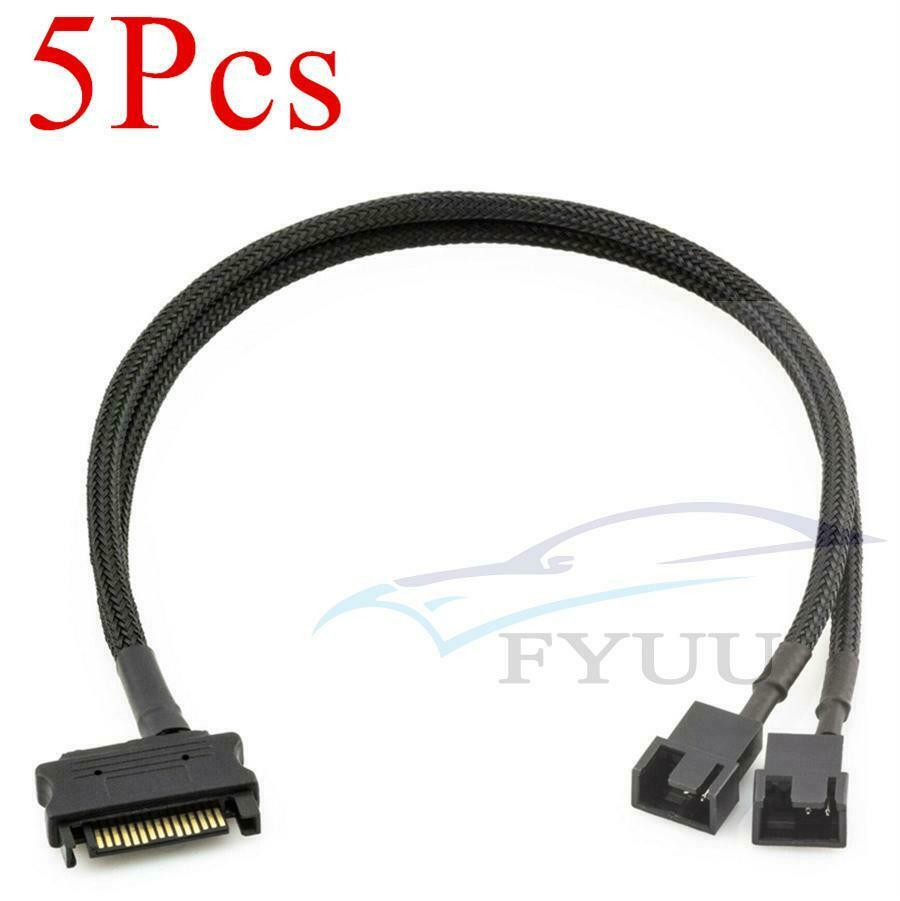5Pcs 15-Pin Male SATA to Dual Fan 12V Sleeved Power Adapter Cable