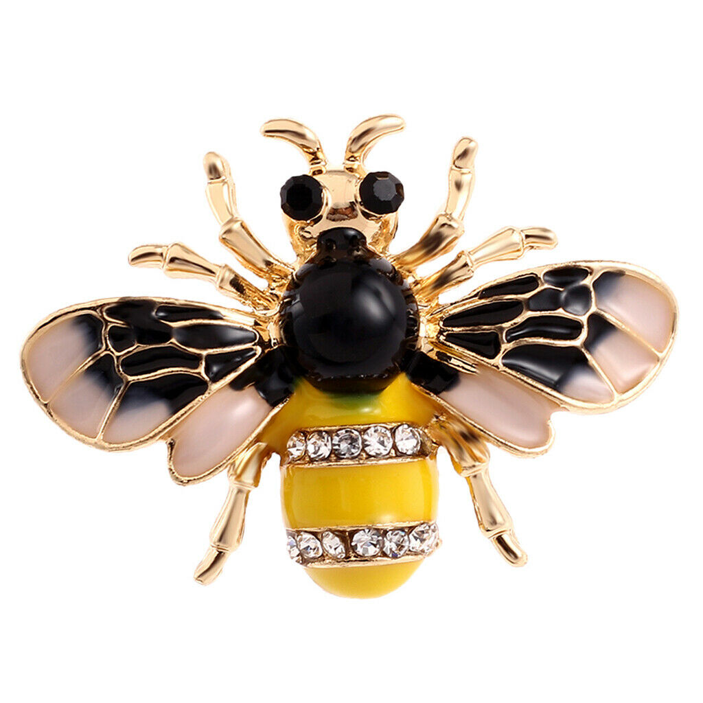 2 Pieces Rhinestone Enamel Bumble Bee Insect Animal Pin Badge Brooch