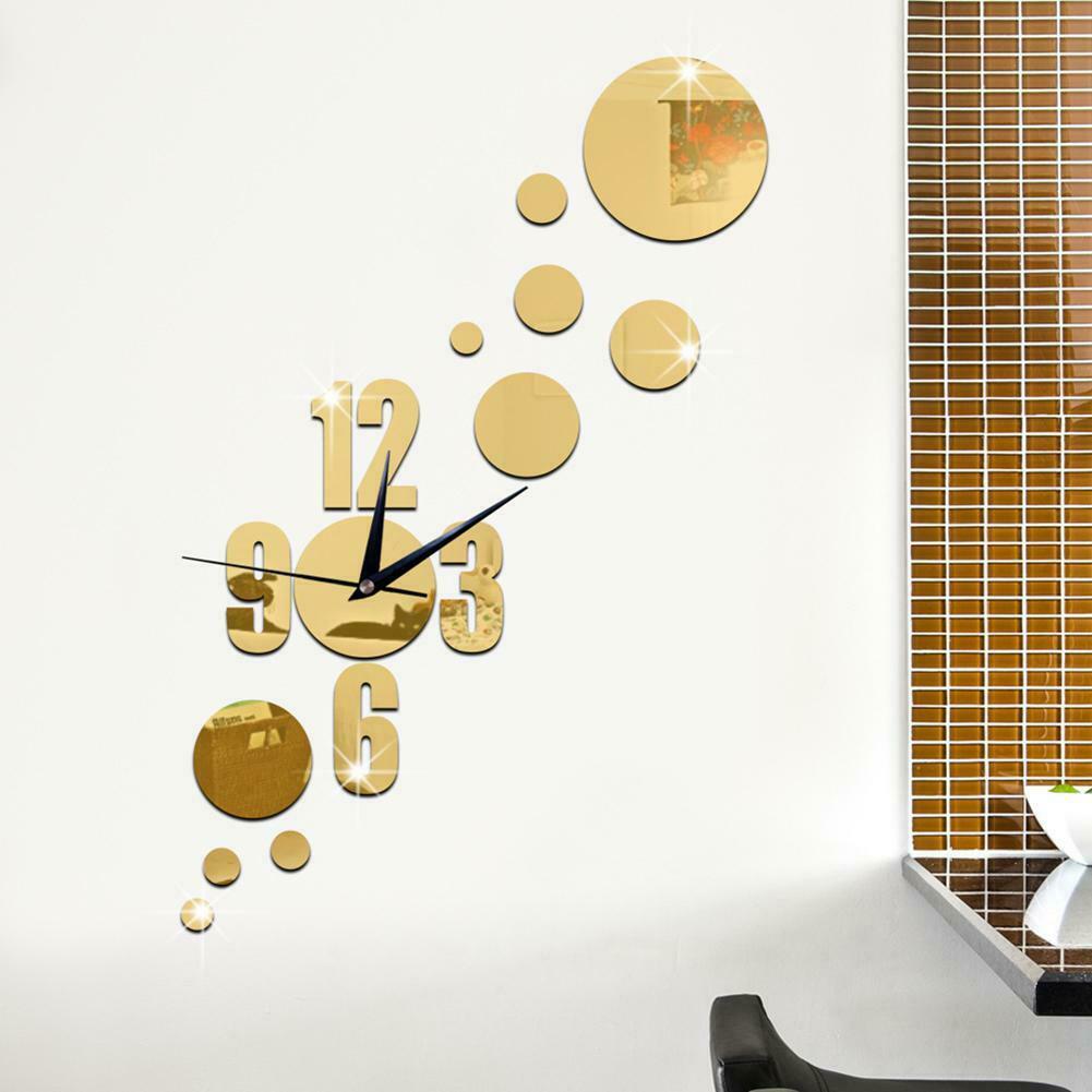 Dot Acrylic Mirror Clock Stickers Waterproof DIY Home Background Wall Decor @
