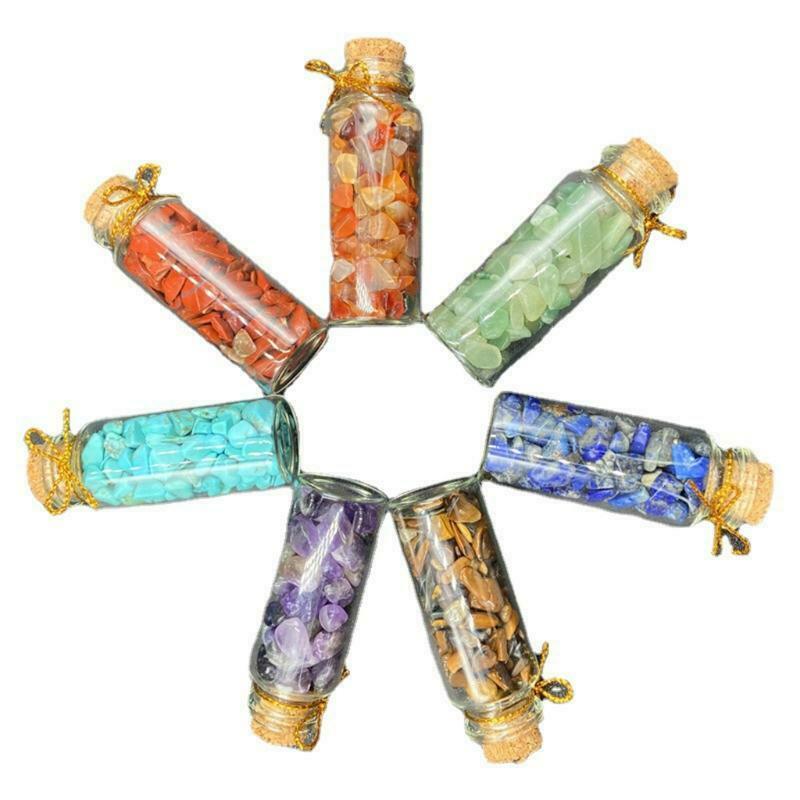 7 Chakra Stone Wishing Bottles Tumbled Chip Crystal Healing Reiki icca Stone Kit