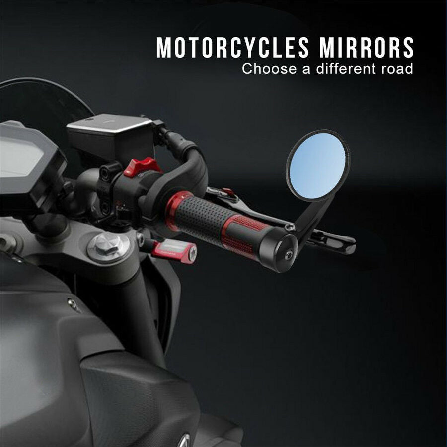 2PCS Motorcycle Round 7/8" Bar End Rearview Side Mirrors For Bobber Cafe Racer
