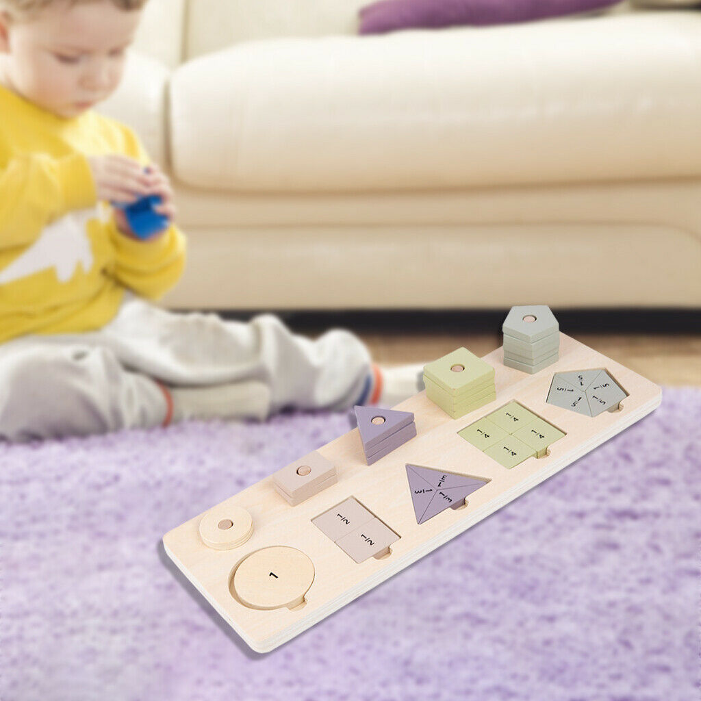 Wood Montessori Math Toys Geometric Block Fraction Puzzles Teaching Material