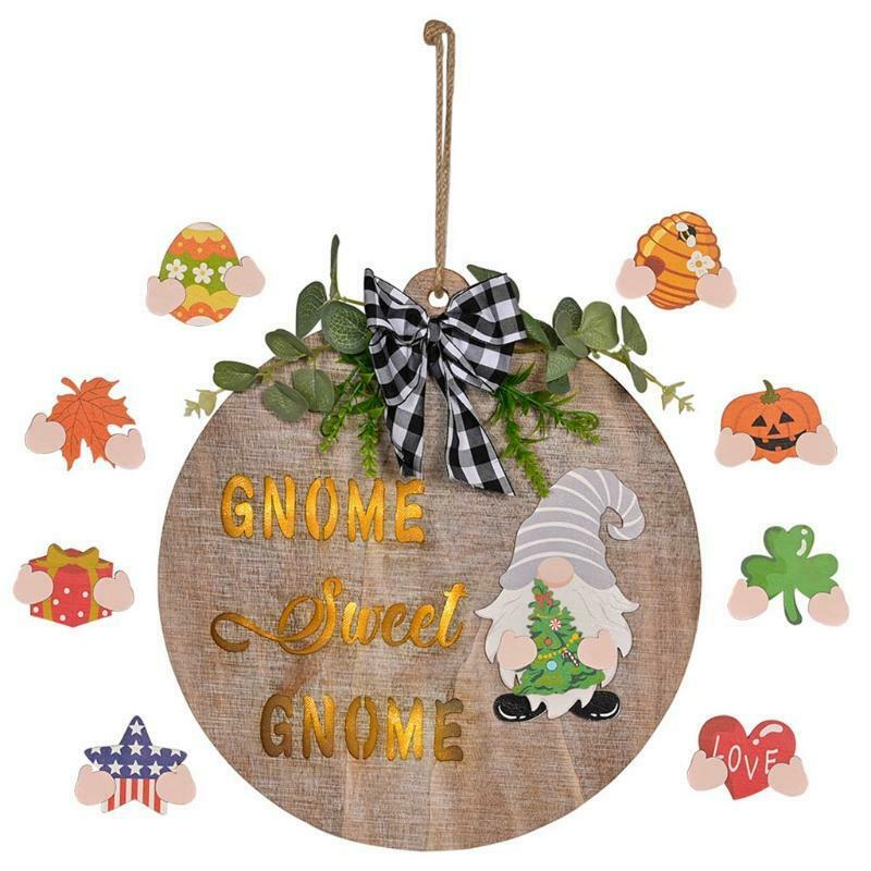 Green Leaf Plaid Bow Glowing Christmas Gnome Front Door Hanger Decor with Parts