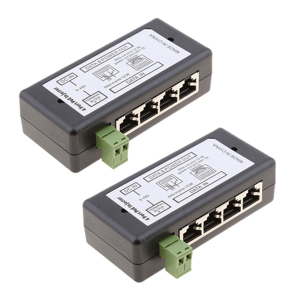 2x Premium 12-48V 4POE Ports Injector Switch Passive Power Chargers & Adapters