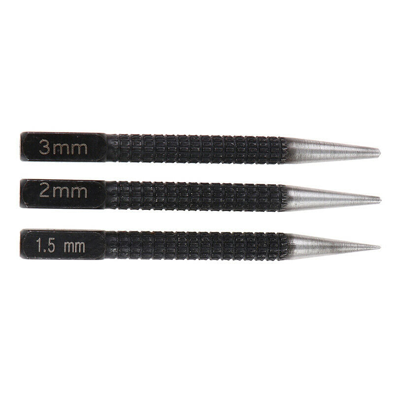3Pcs/Set Non Slip Center Punch Pin Set Drill Bit Alloy Steel 3/32" Wood Meta KX