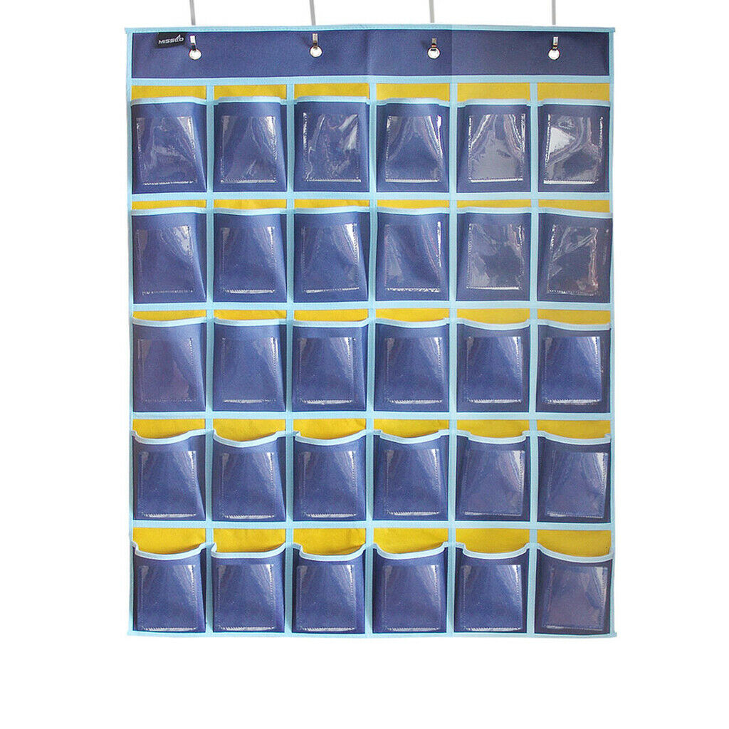 Hanging Organizer Pocket Chart for Cell Phones Business Cards Holder Blue