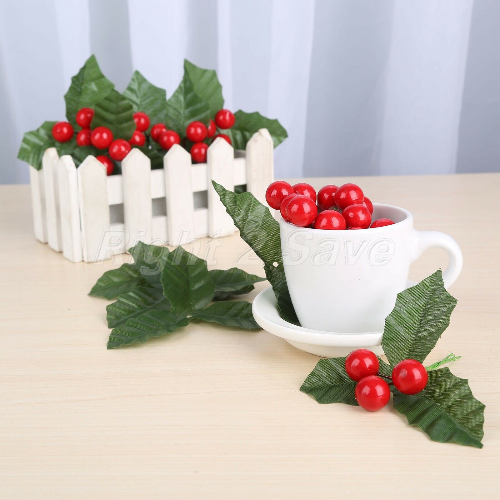 10Pcs Wedding Artificial Leaf Holly Berries Decoration Party Silk Leaf Flowers
