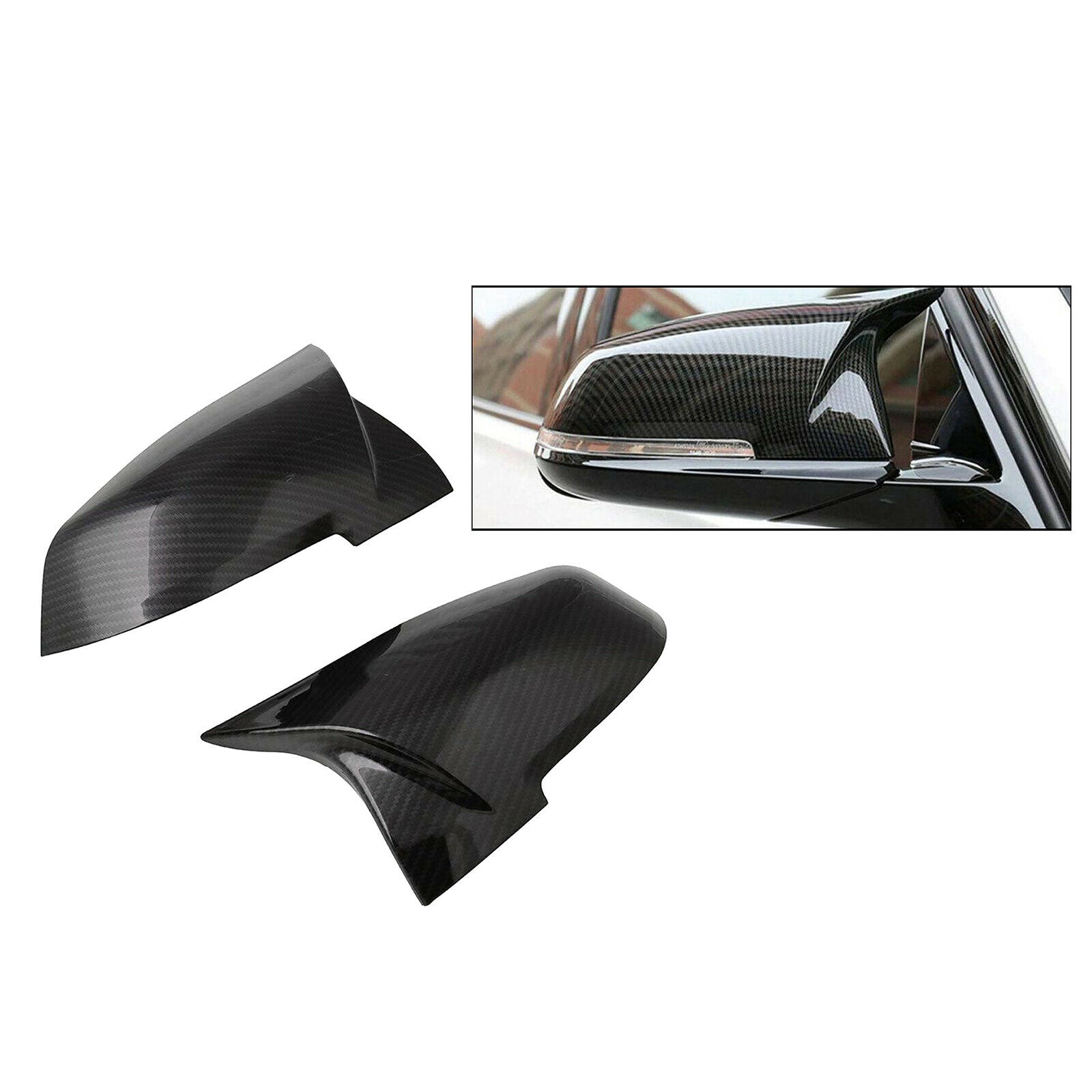 1 Pair Carbon Fiber Style Rear Mirror Cover Caps for BMW F20 F22 F30 F36 M3, ABS