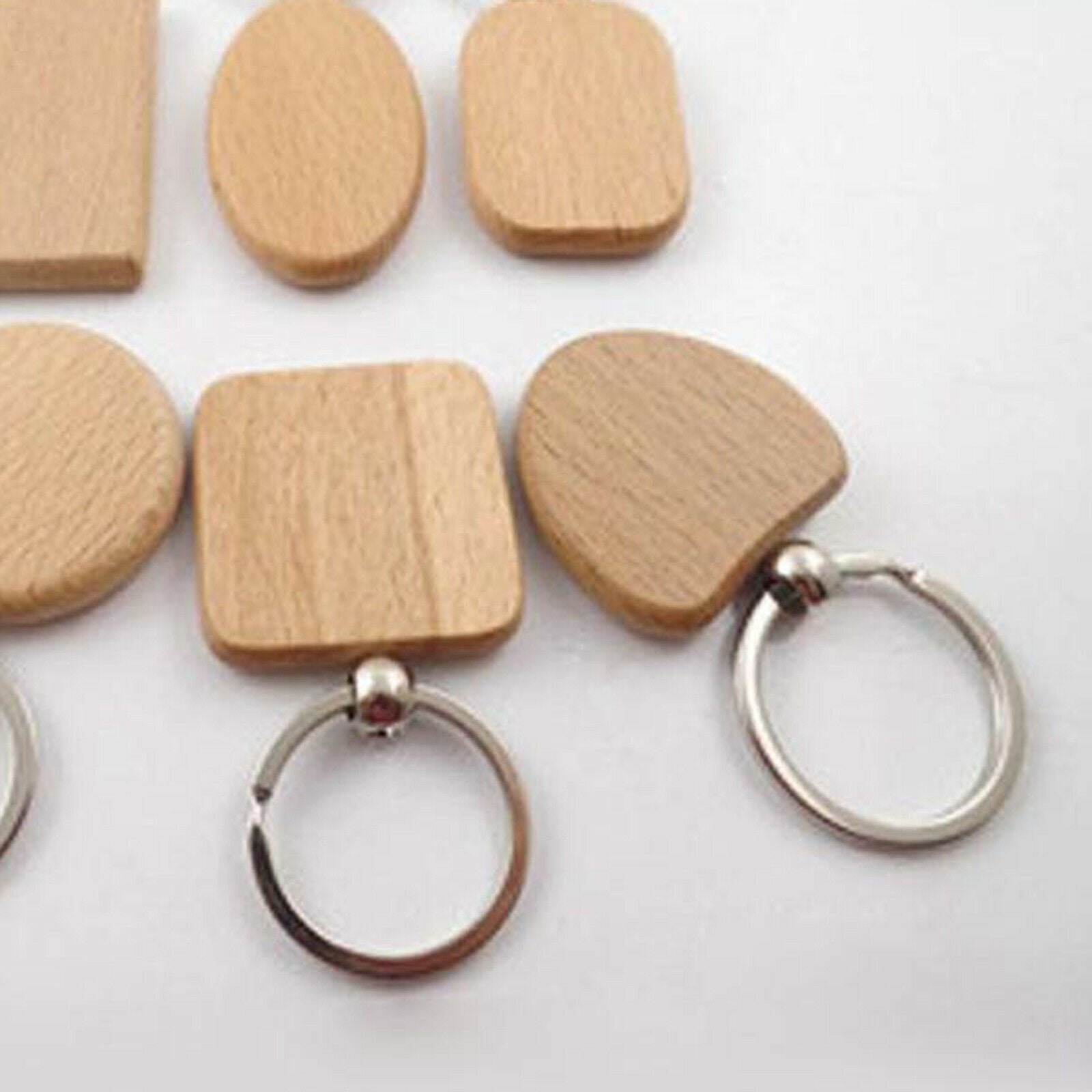 25Pcs Unfinished Blank Wooden Key Chain Keychain Rings Key Tags Car Pendant