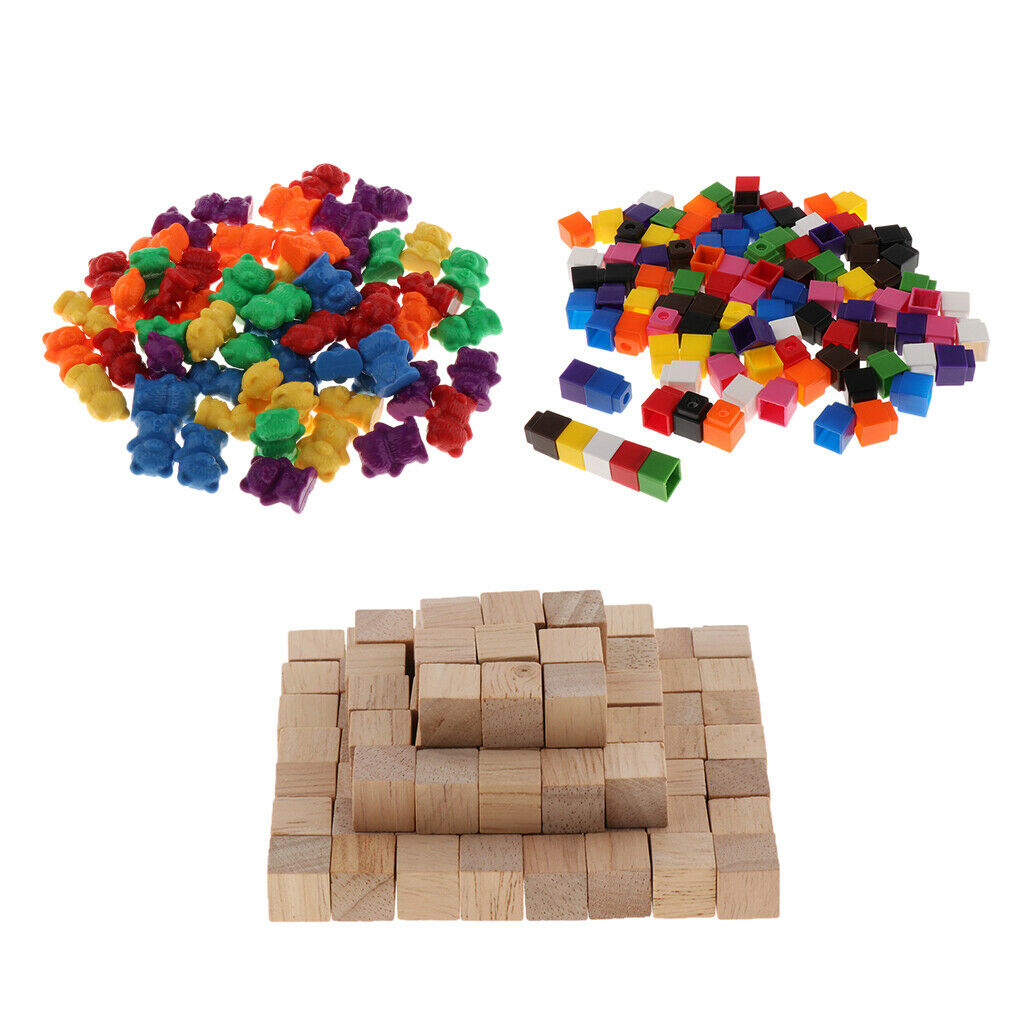 Math link Cubes Snap Blocks + Square Cubes Bricks + Bear Sort Counters Set
