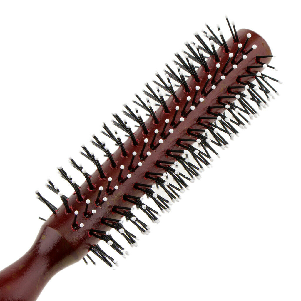2x Round Wood Handle Hairbrush Barber Hairdressing Curling Hair Comb Brush