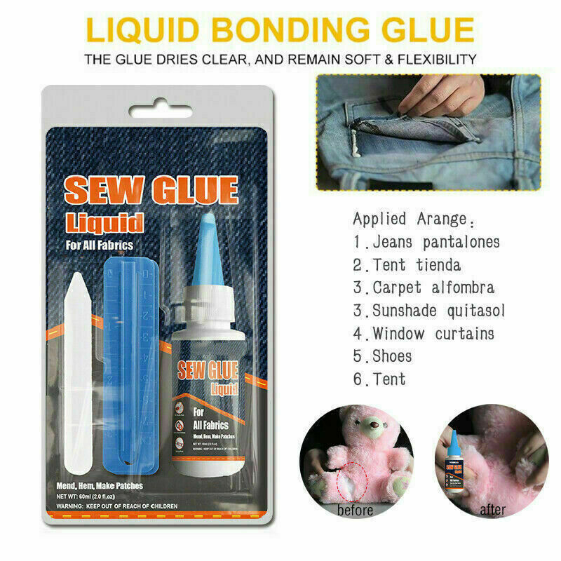 60ml Cousue Tissu Colle Point Liquide Collage AdhÃ©sif RÃ©paration Couture Jean