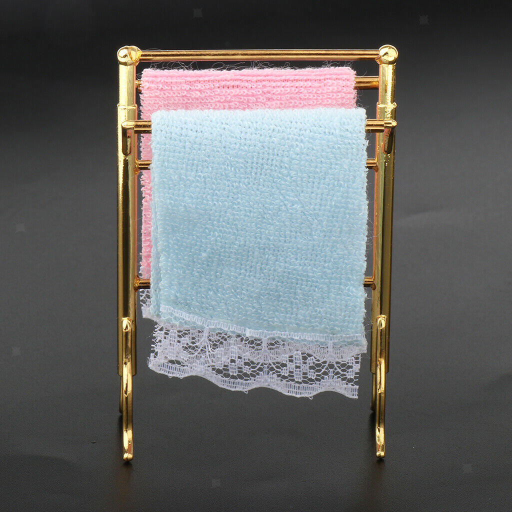 1:12 Scale Metal Free-Standing Hand Towel Drying Rack with 2 Towels for