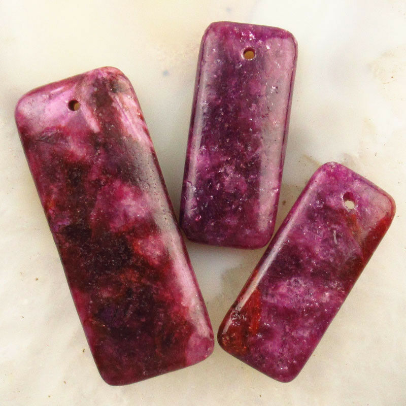 3Pcs/Set Natural Purple Lepidolite Oblong Pendant 50x20x6mm 35x15x6mm A-123DHS