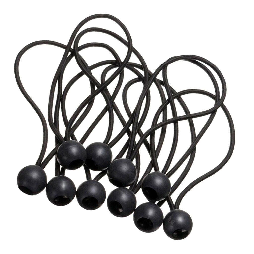 10 Pieces Black Ball Bungee Loop Cord Elastic Tent Tarp Canopy Fix Ties