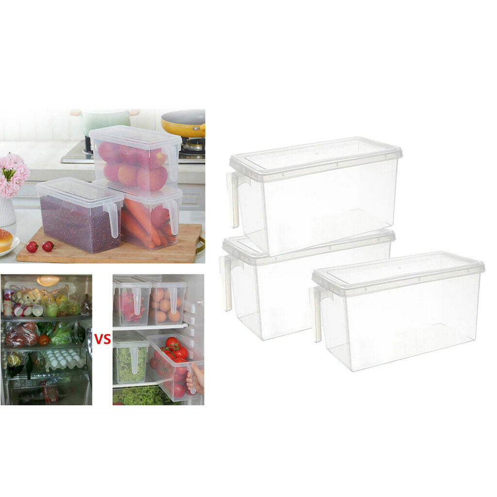 3x Refrigerator Storage Box Food Container Kitchen Fridge Organizer Freezer Bin