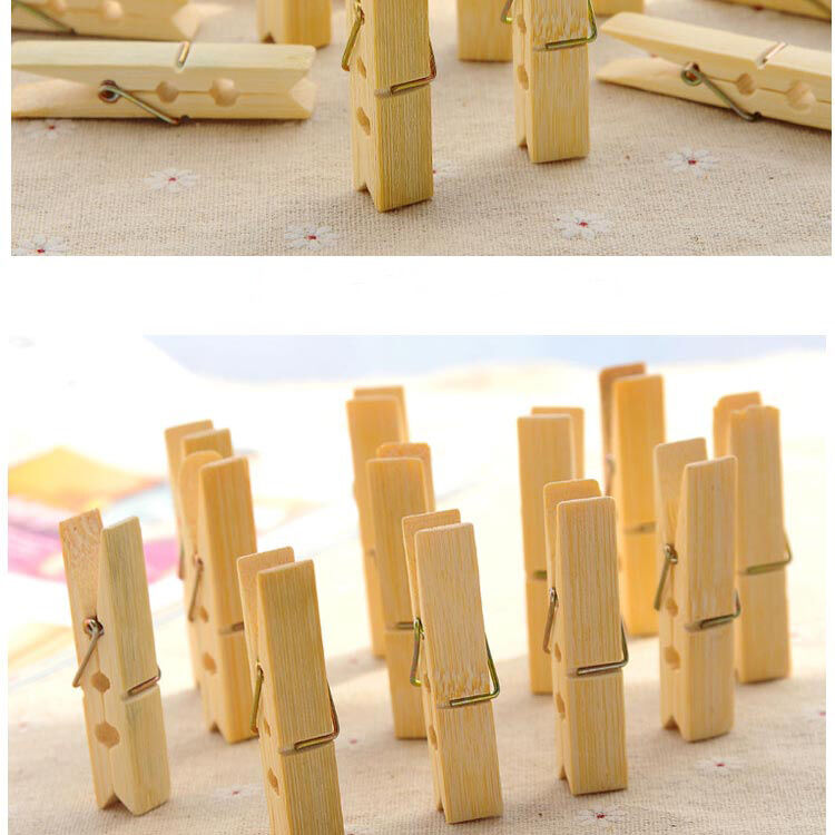 20 Pcs Bamboo Clothespins Laundry Clothes Pins Large Spring Regular Size Nice