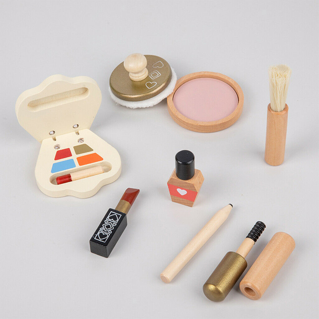 Makeup Kit for Girl Toddler Beauty Brush Wood Cosmetic Play Set Toys Gift