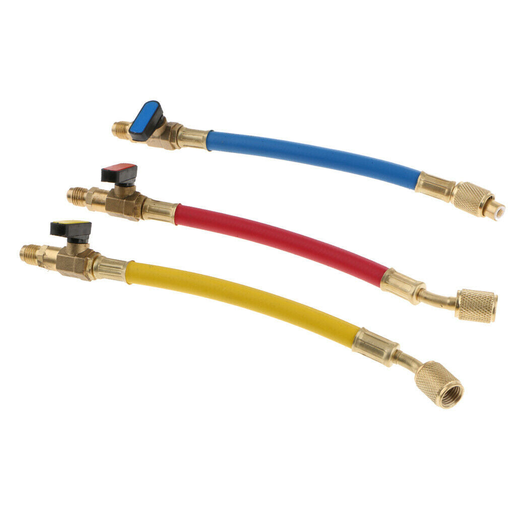 3 Pieces 1/4" SAE Ball Valve R410A Quick Charging Hoses  HVAC A/C